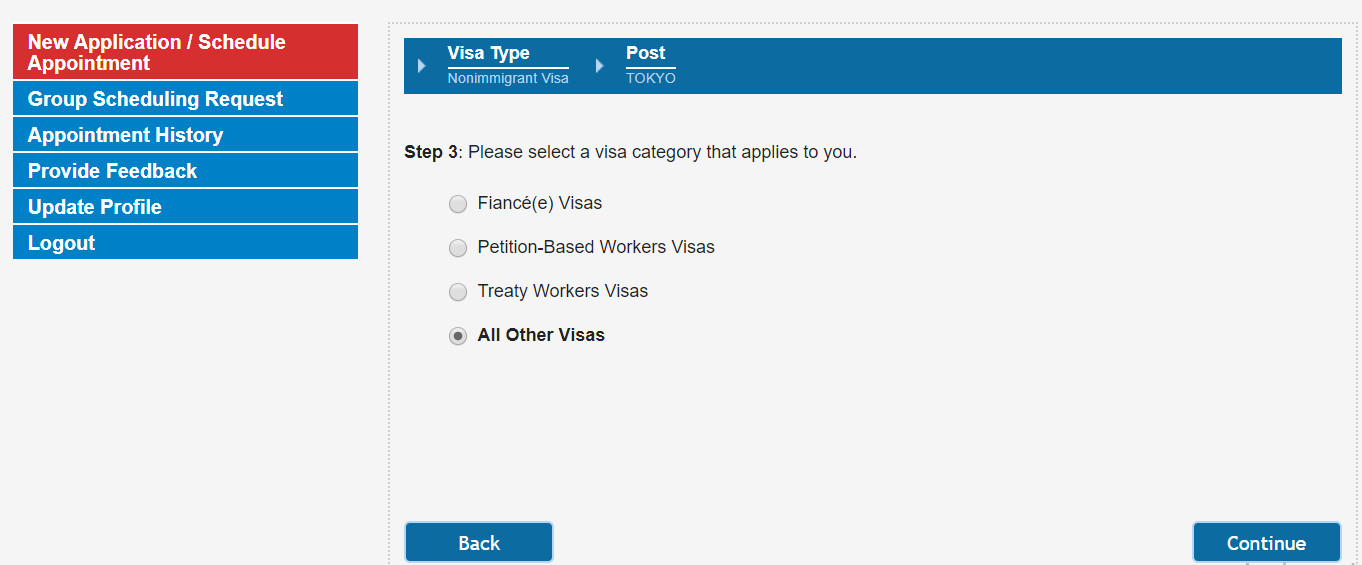 usa visa New Application / Schedule Appointment